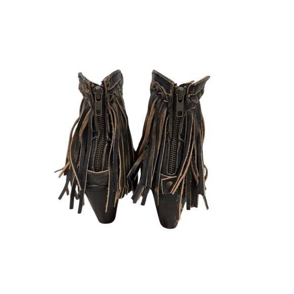 FREEBIRD by STEVEN Women's Sz US 11 Tonto Brown Fringe Leather Booties Boho - Picture 6 of 7